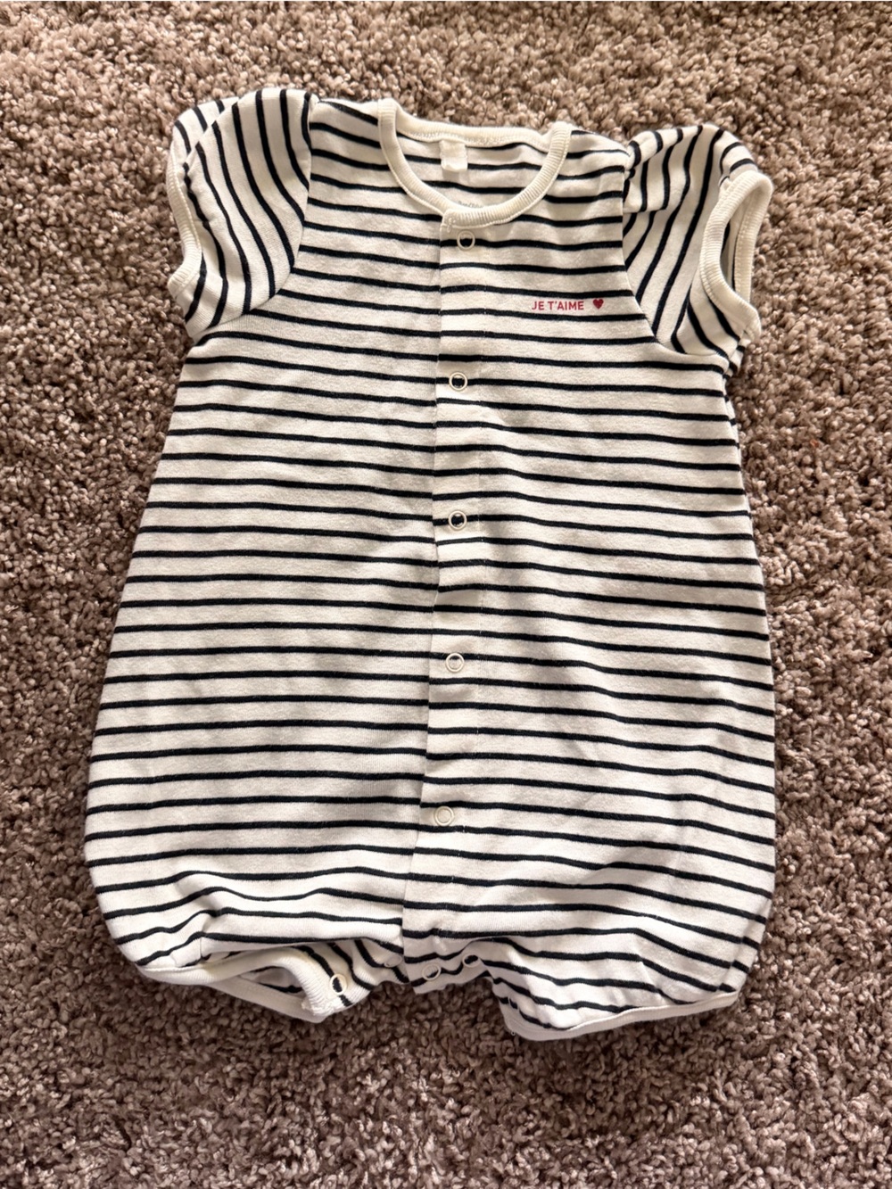 Petit Bateau White and Black Striped Baby One-Piece